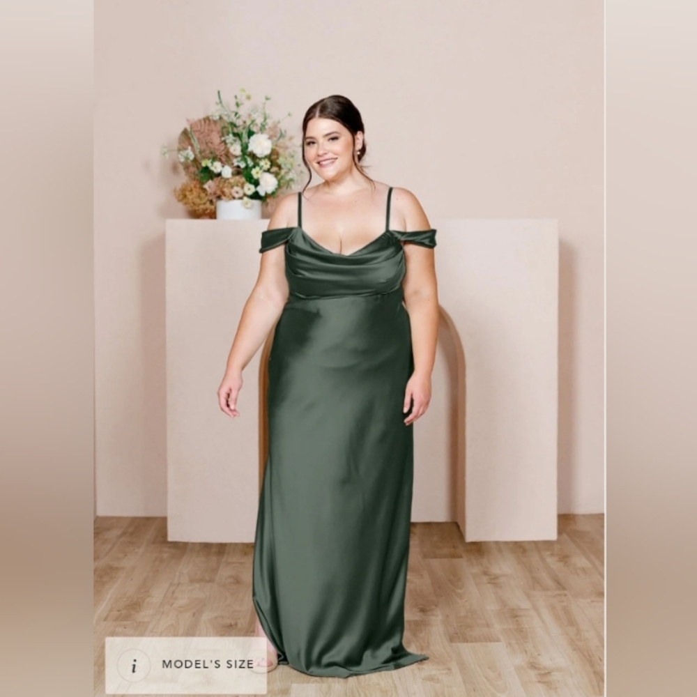 NWT revelry sienna satin formal dress in deep olive
